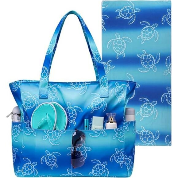 Waterproof Extra Large Beach Tote Bag with Wet Compartment Travel Gym Pool - Picture 7 of 7